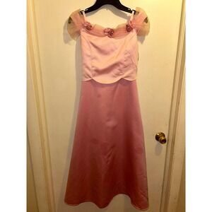 Biscotti Girls Pink Satin Rosette Formal Gown Dress Size 16 Style 379CBD